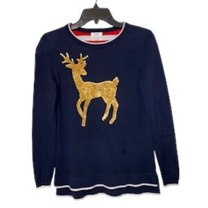 Crown & Ivy Sequin Reindeer Holiday Sweater XS 100% Cotton Long Sleeve